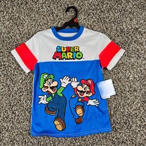 Super Mario Bros Boys Sz M Short Sleeve Pajama Set Blue Red NEW